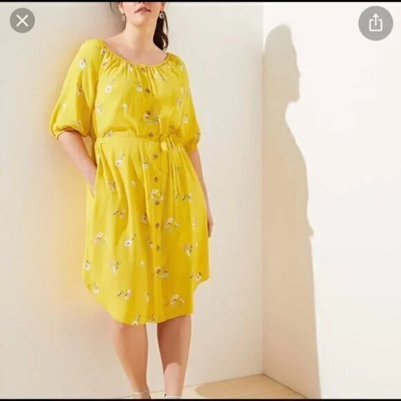 Loft Plus Floral Button Down Dress Size 14 Yellow Women's